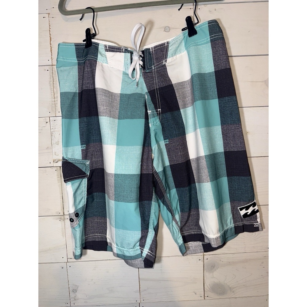 Billabong Men's Board Shorts Sz 36 Aqua Plaid PlatinumX PX-4 Hydrostretch NEW